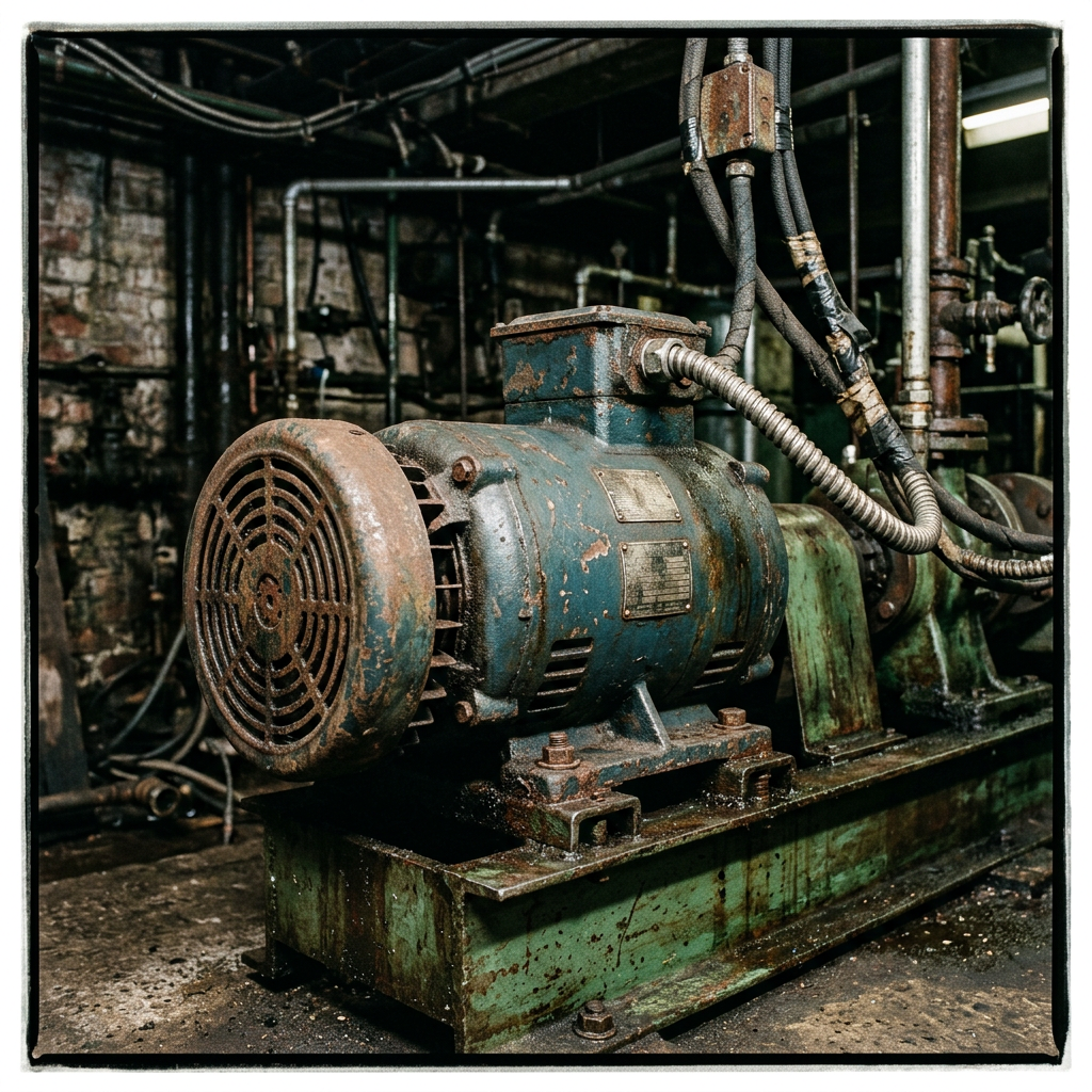 Industrial electric motor mounted on factory machinery